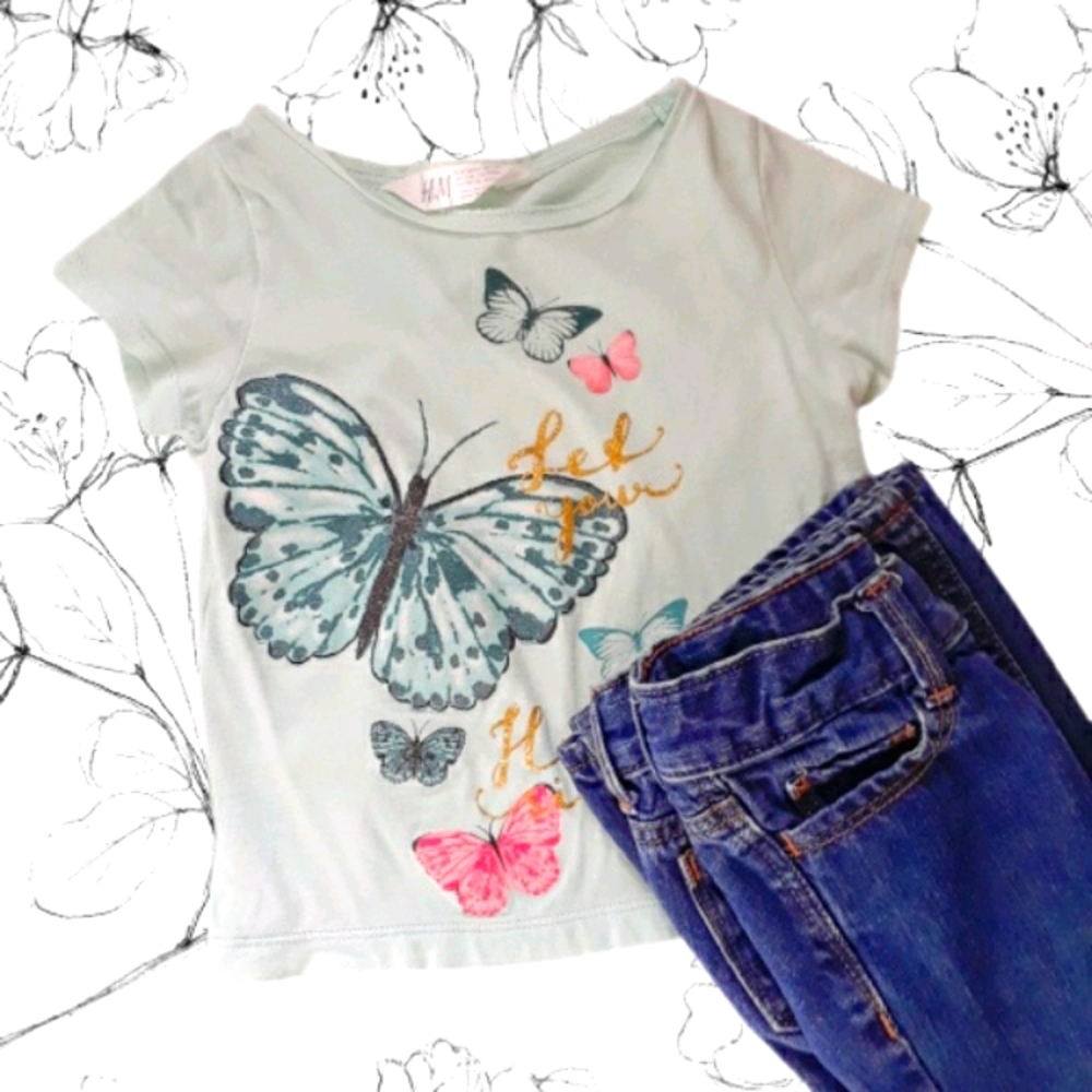 H&M Light Blue Girls Butterfly Tee